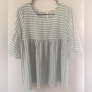 Green & White Striped Flowy Top